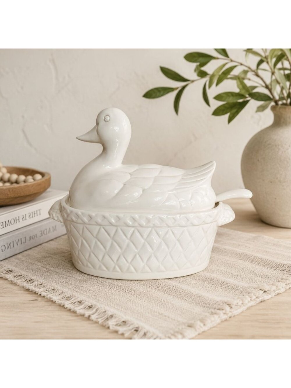 Vintage Himark Duck-Shaped Ceramic Soup Tureen With Lid & Ladle - Made In Japan